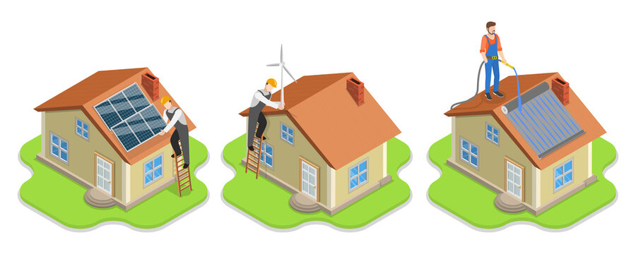 3D Isometric Flat  Illustration of Renewable Energy, Grean Sustainable Sources