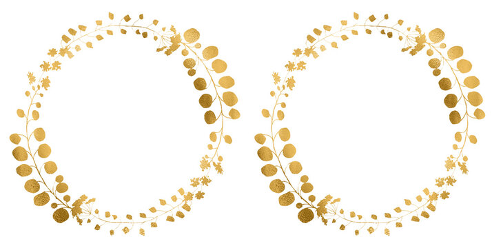 Elegant round golden floral frame on transparent background, Luxury gold circle leaf and flowers ornament, for wedding or engagement invitations, thank you cards, logos, greeting - Powered by Adobe