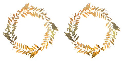 Gold foil floral wreath, floral frames, borders, Golden circle frame, Botanical gold foliage for wedding invitation, wall art or card template, 