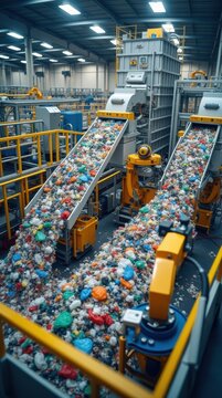 Multi-stage polymer sorting facility with color sorters, NIR sensors and robotic systems processing plastic waste

