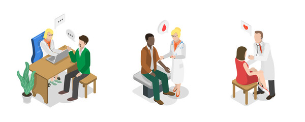 3D Isometric Flat  Illustration of Health Examination, Patients Meeting Doctor