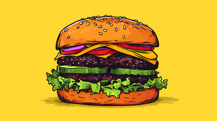 Bright appetizing burger with vegetables isolated on a bright background