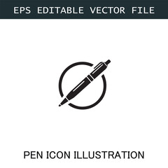 Pen Icon Logo Vector Image in Black and White for Stationery Branding and Graphic Design

