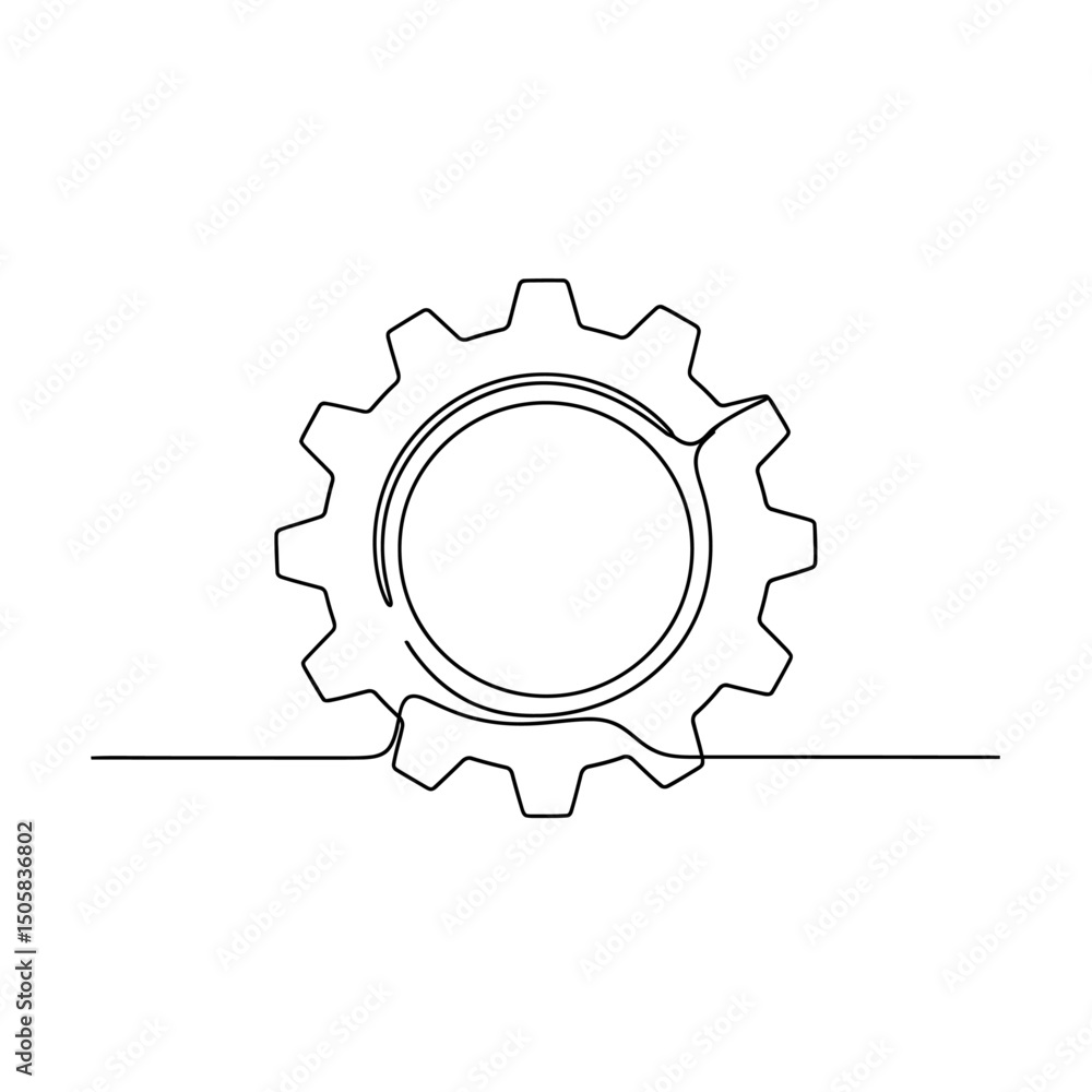 Poster vector art of gear isolated on white background in a continuous line drawing style, showcasing a sim