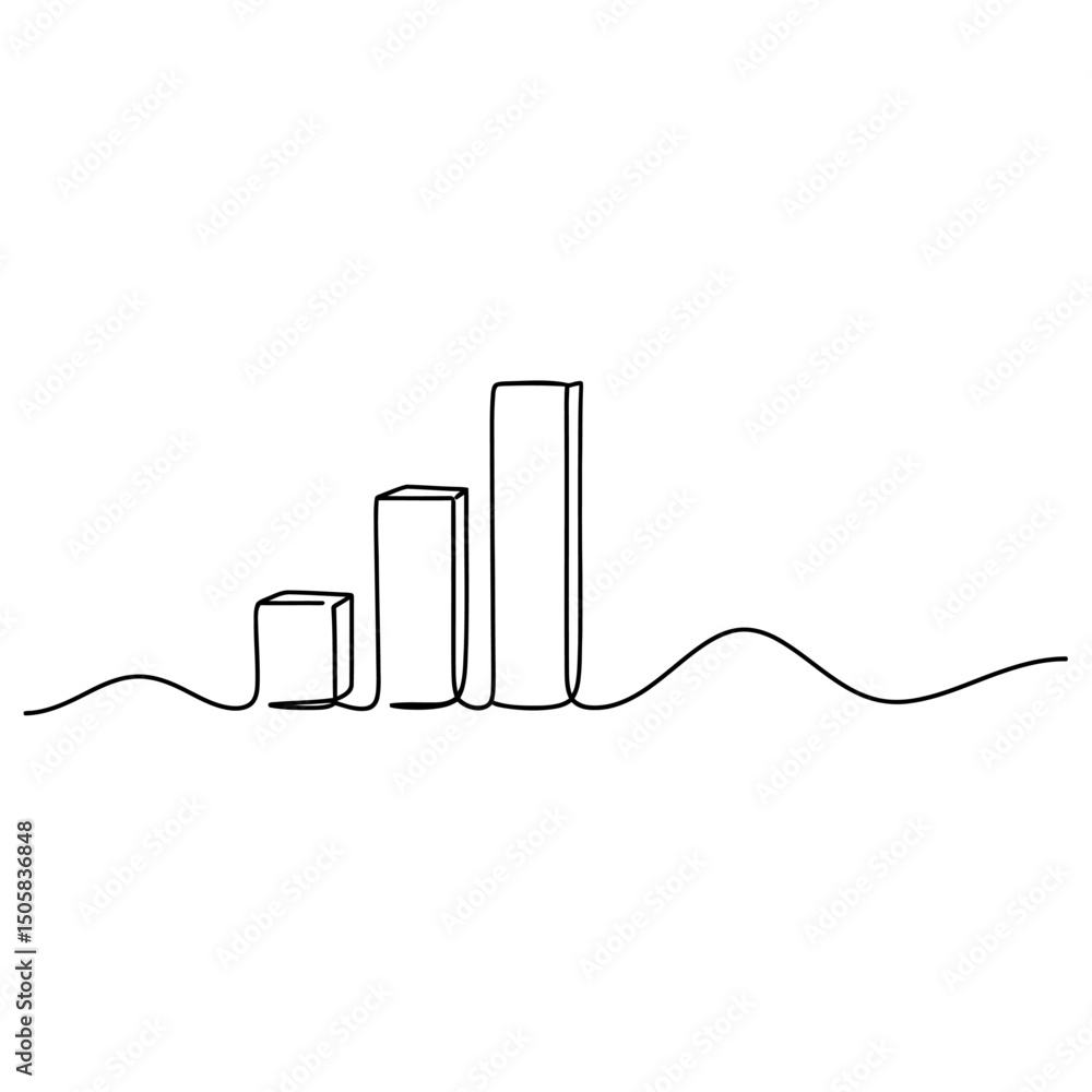 Poster vector art of bar graph showing growth isolated on white background in a continuous line drawing sty