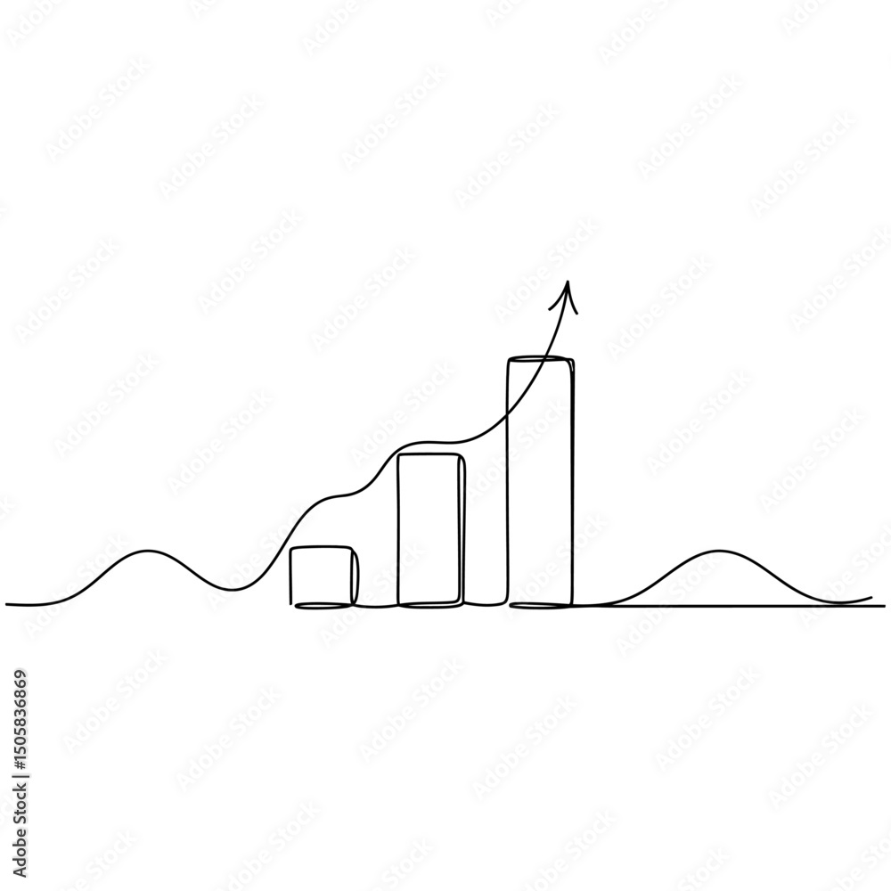Poster vector art of continuous line drawing of a growth graph with arrow isolated on white background, rep