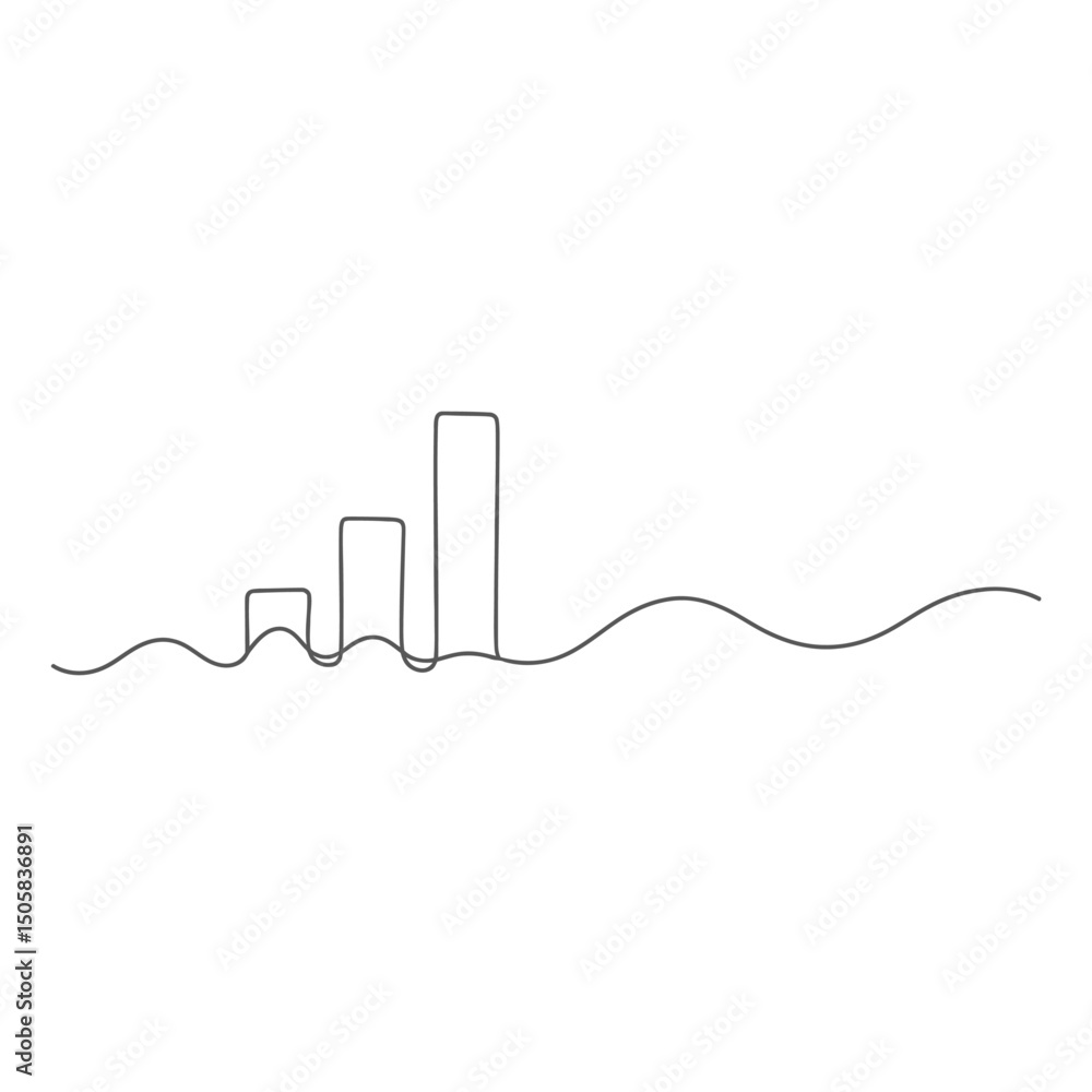Poster vector art of continuous line drawing of a rising graph isolated on white background, illustrating b