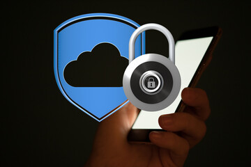 Image of a phone with a cloud and lock graphic, symbolizing secure cloud data and mobile encryption.