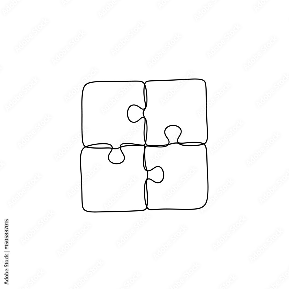 Poster vector art of four jigsaw puzzle pieces connected isolated on white background, representing teamwor