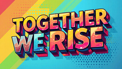 Obraz premium Together We Rise inspirational typography background for social media campaign, motivational quote poster for marketing, colorful pride month celebration