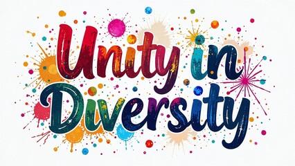 Vibrant Unity in Diversity Text Art with Colorful Confetti and Fireworks for Inclusive Marketing Campaigns and Corporate Branding Materials Celebrating Cultural Harmony and Global Diversity