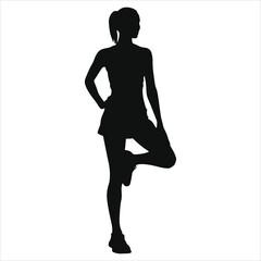 (sports sandals)Vector Silhouette of a woman doing a fitness exercise/A stylish silhouette of a woman in athletic wear, likely engaged in a yoga or stretching pose.