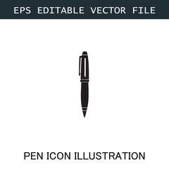 Pen Icon Logo Vector Image in Black and White for Stationery Branding and Graphic Design

