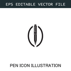 Pen Icon Logo Vector Image in Black and White for Stationery Branding and Graphic Design

