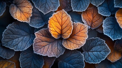 Fototapeta premium High-Detail Aerial Photograph of Frosted Withering Lady Mantle Amid Autumn Decay in Sammamish, Washington State, USA Showcasing Intricate Natural Beauty