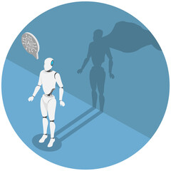 3D Isometric Flat  Illustration of AI Superhero, Machine Learning