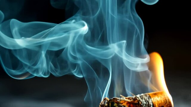 Burning cigar, vibrant smoke swirls