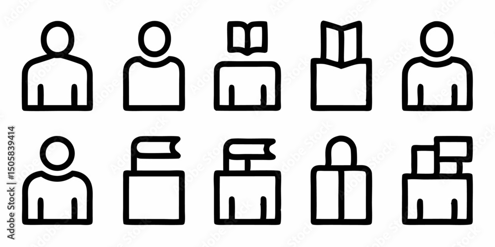 Poster Line style user guide book icon set