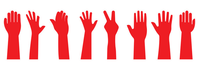 Fototapeta premium Raised hands voting group icon vector. Raised hands icon. Raise hand symbols. Hand sign. Symbol or logo of peoples, community, organization, democracy, donation, charity. Vector stock graphic design. 