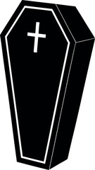 Obraz premium A black coffin with a white outline and a cross at the center