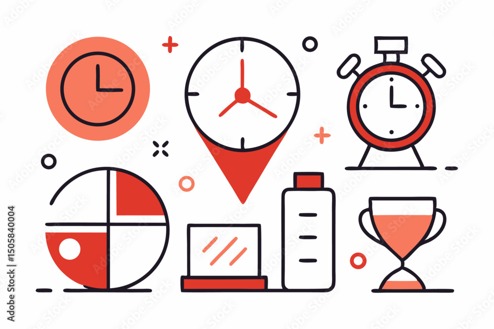 Poster line style time date and location icon set