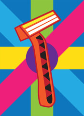 Orange razor on colorful background like shaved stripes