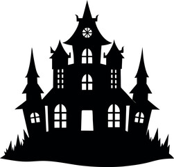 Fototapeta premium Haunted house black silhouette vector art and illustration