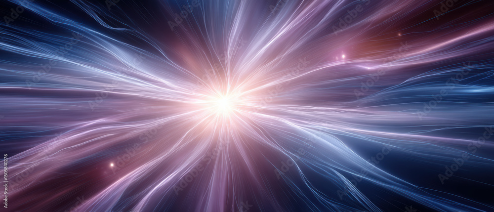 Poster quantum computer concept with glowing light and energy flow lines illustrating futuristic technology
