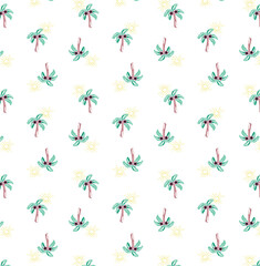 Tropical Palm Tree and Sun Seamless Pattern