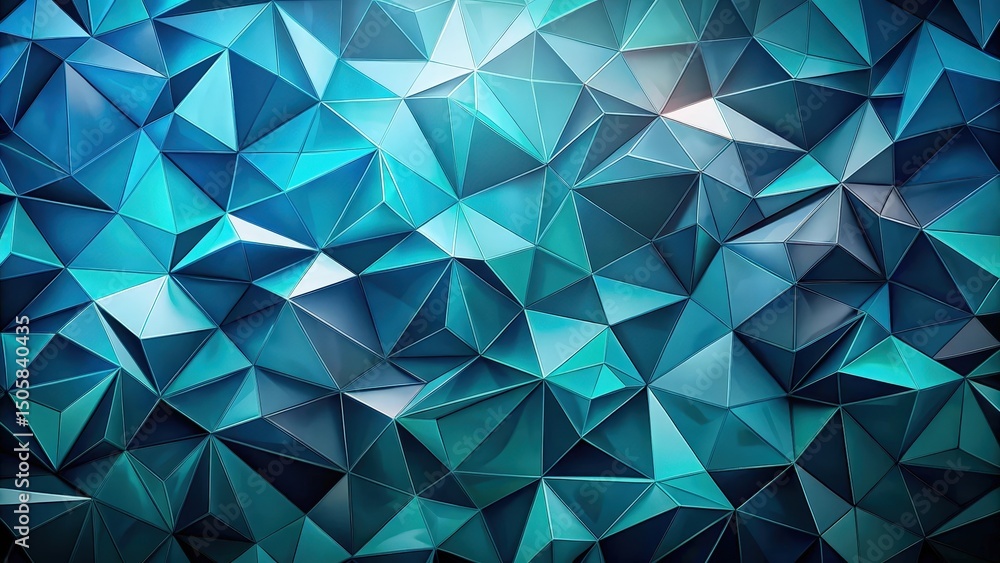 Poster Abstract Geometric Pattern of Interlocking Triangles with Teal and Deep Blue Hues