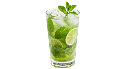 Refreshing Mojito Cocktail With Lime Mint And Ice in Transparent Glass