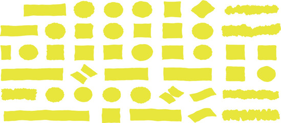 Vector yellow highlighter set. Hand drawn brush pen yellow highlights