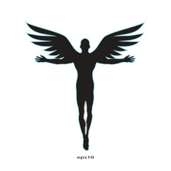 Editable vector silhouette of a man with wings flying