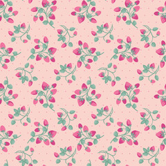 Strawberry Seamless Pattern on Pink Background