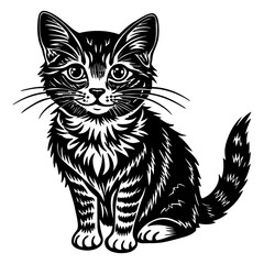 Obraz premium Adorable Black and White Kitten in Vintage Style Illustration