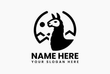 Modern black and white llama head vector logo with artistic fur patterns on clean background © vectorvovdesign