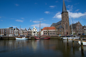 Dutch city skyline with canals