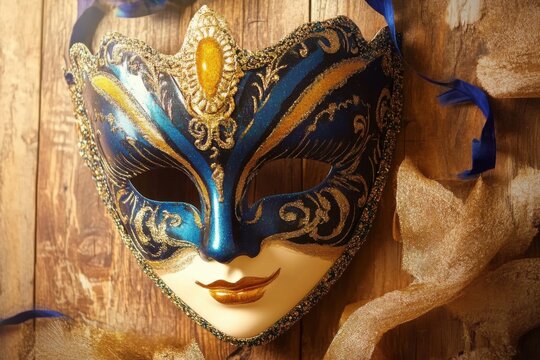 Venetian mask on wood background