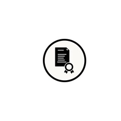 The icon vector of the document with text and ribbon or seal in the lower corner, representing the official certificate or document.