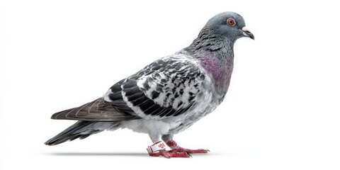 Fototapeta premium A striking rock pigeon, detailed feathers, isolated on white.