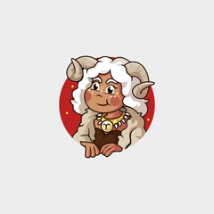 cartoon beautiful and cute girl logo mascot for the zodiac sign Aries cheerful, tough, brave