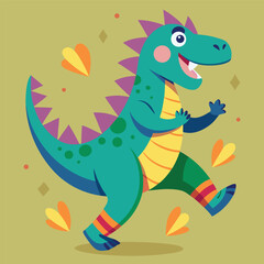Obraz premium Cheerful cartoon dinosaur illustration with happy expressions and colorful decorative elements