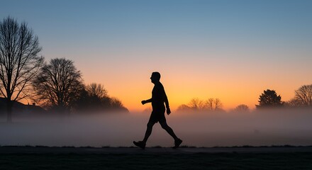 Man Running at Sunrise with Vibrant Sky
