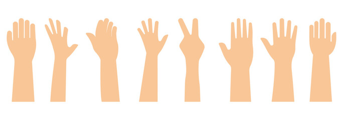Raised hands voting group icon vector. Raised hands icon. Raise hand symbols. Hand sign. Symbol or logo of peoples, community, organization, democracy, donation, charity. Vector stock graphic design. 