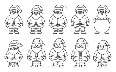 Minimalistic Santa Claus Set, Simple Line Art Christmas Characters