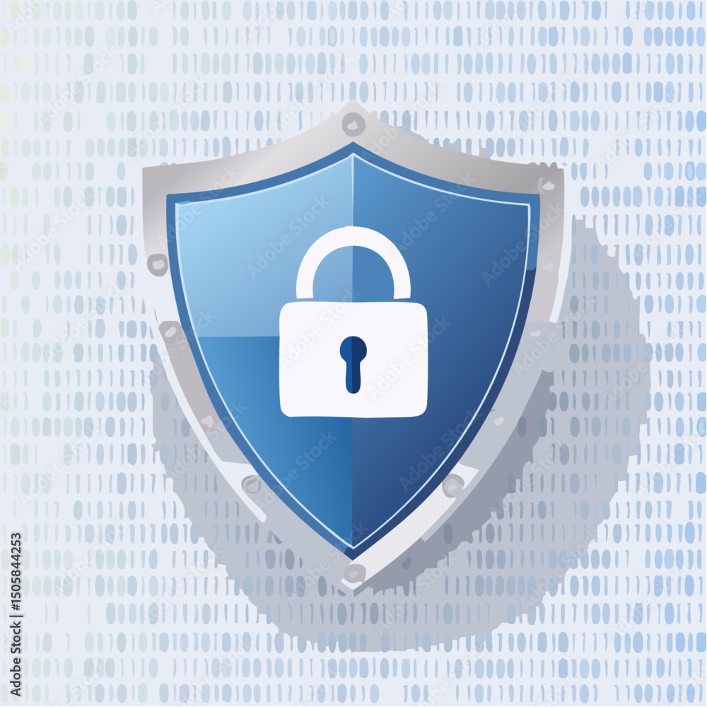 Poster secure shield vector illustration digital lock, binary code, data protection
