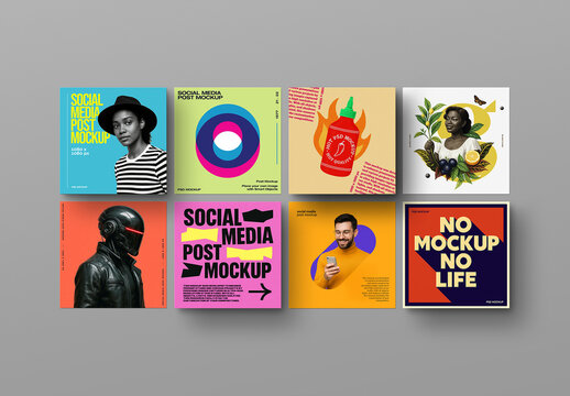 Social Media Mockup &ndash; 1080&times;1080 Square Posts (8 Objects)