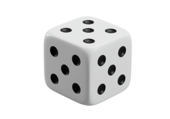 Isolated White Dice with Black Pips Showing Six