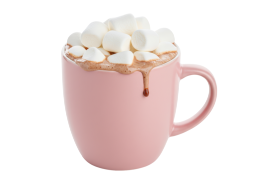 Isolated Hot Chocolate with Marshmallows in a Pink Mug