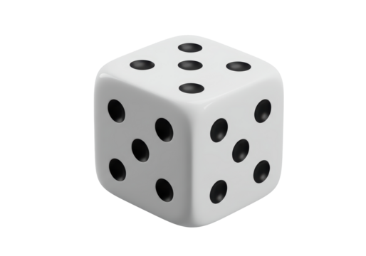 Isolated White Dice with Black Pips Showing Six